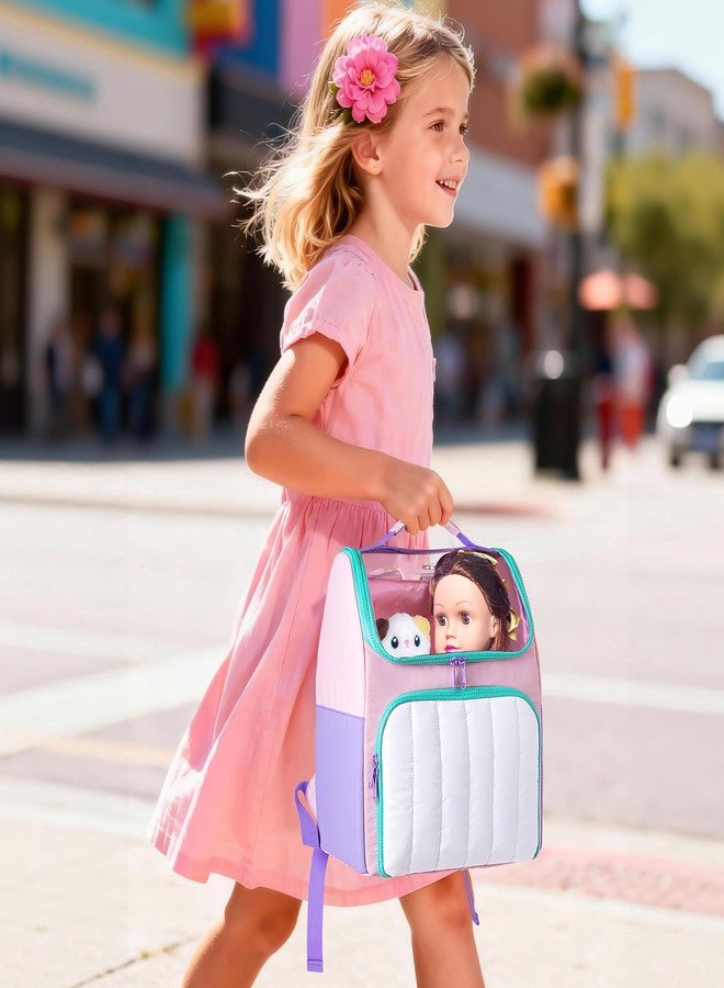 LoDrid 18 Inch Doll Carrying Backpack with Top Clear Window, Lightweight Puffy Storage Bag with Handle and Adjustable Straps, Travel Carrier Case for Dolls Clothes and Accessories, Pink, Bag Only - Image 4